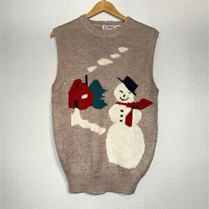 Vintage Le Moda Christmas Snowman Mailbox Sweater Vest Womens M Novelty 90s